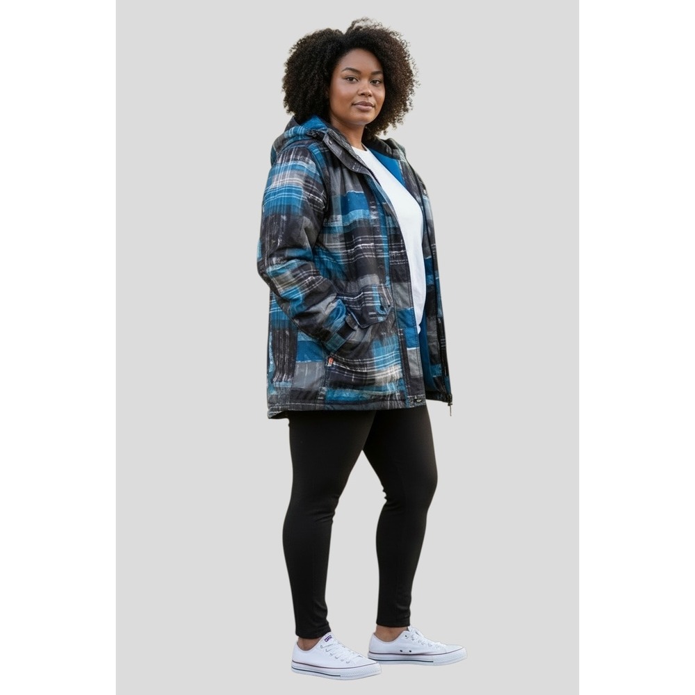 Ripzone Core 5000mm‎ Women Blue Plaid Hooded Snowboard Ski Jacket Size S - 58835